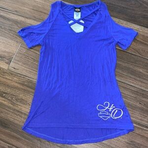 Harley Davidson Off the Shoulder Blue Top Size Medium